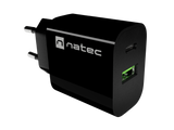 Natec Ribera USB Charger 1X USB-A + 1X USB-C 20W, Black