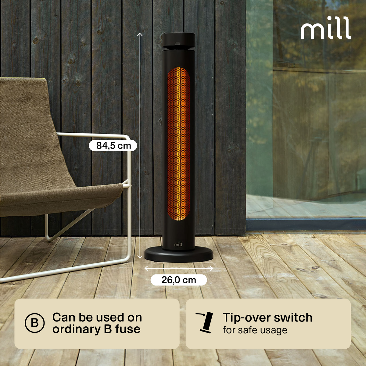 Mill Outdoor Heater | CBOC20FLOOR | Infrared Heater | 2000 W | Black