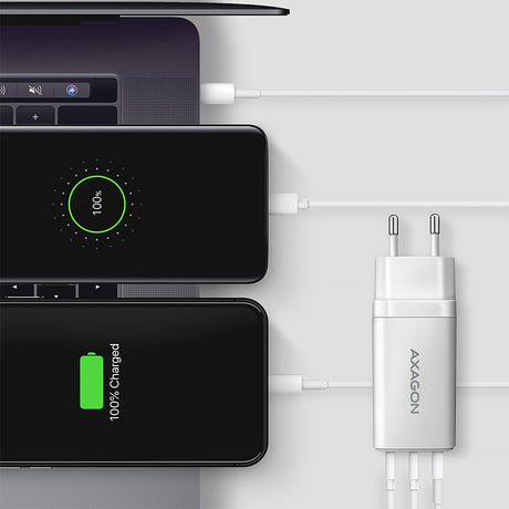 AXAGON GaN wallcharger 3x port (USB-A + 2x USB-C), PD3.0/PPS/QC4+/SFC2.0/AFC/SCP/FCP/Apple, 65W | ACU-DPQ65W