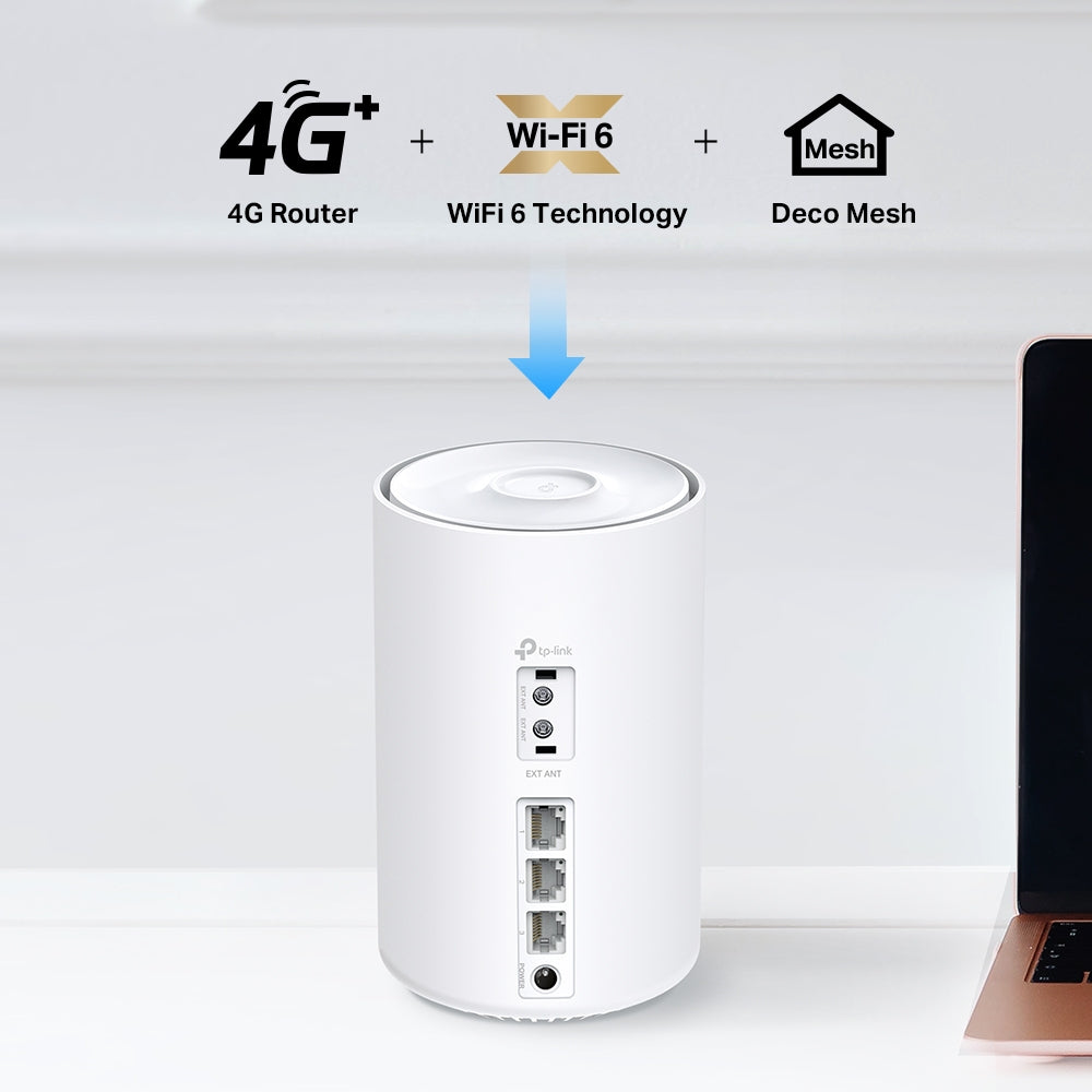 TP-LINK Deco X10-4G(1-pack) 4G+ AX1500 Whole Home Mesh Wi-Fi 6 Router | TP-LINK | 4G+ AX1500 Whole Home Mesh Wi-Fi 6 Router | Deco X10-4G (1-pack) | 802.11ax | 1201 Mbit/s | Mesh Support No | MU-MiMO No | No mobile broadband