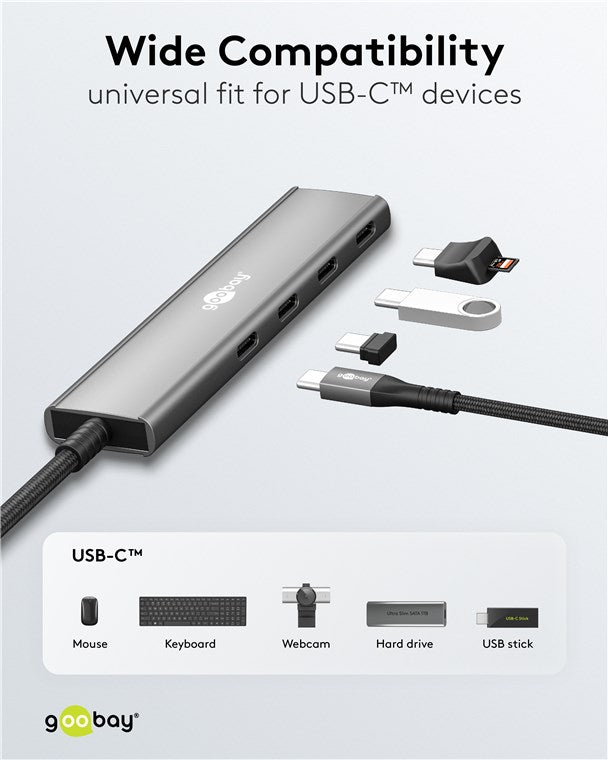 Goobay Slim 4-Port USB Hub, USB-C to USB-C, 5 Gbit/s