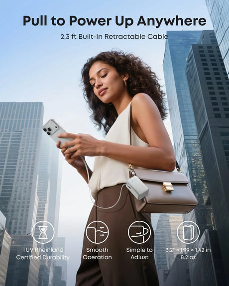 Anker Nano Power Bank 45W with Built-In Retractable USB-C Cable | A1638H21 | 10000 mAh | White