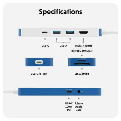Hyper HyperDrive Flex 8 Port USB-C Hub, White/Blue | HD4102BUGL | HDMI ports quantity 1