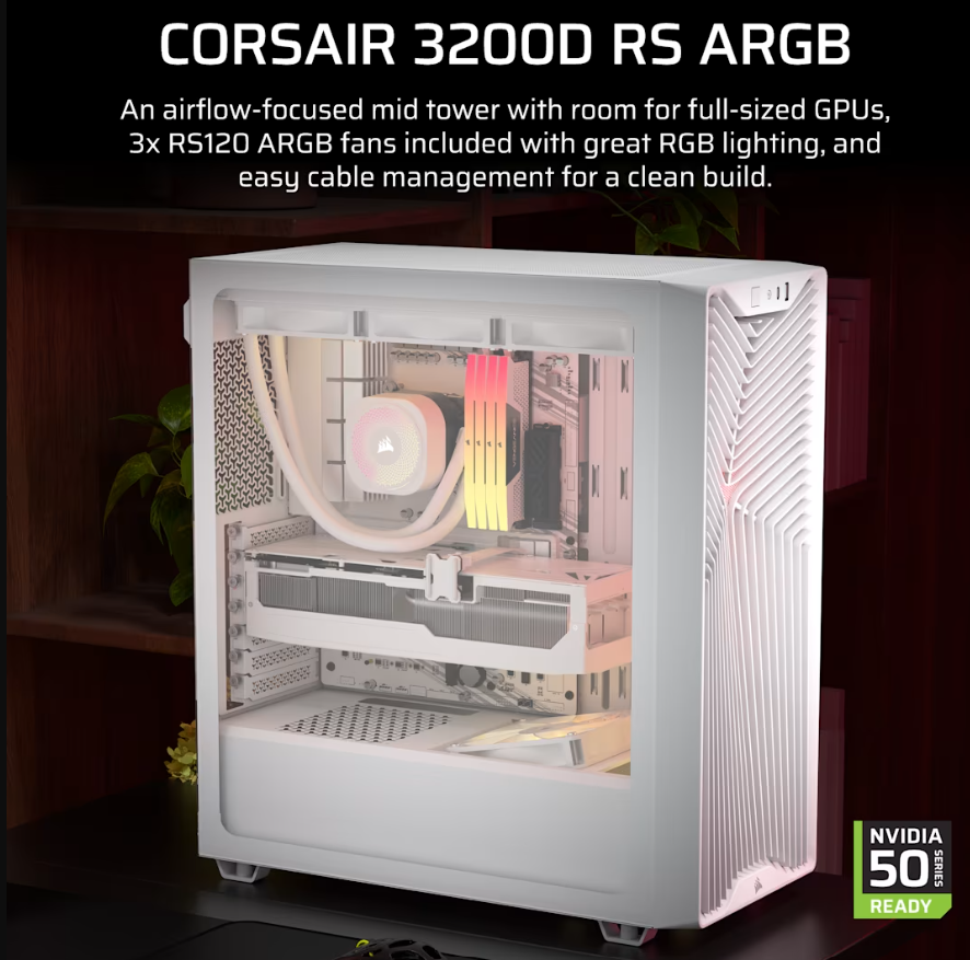 Corsair PC Case | 3200D RS ARGB | Mid-Tower | White