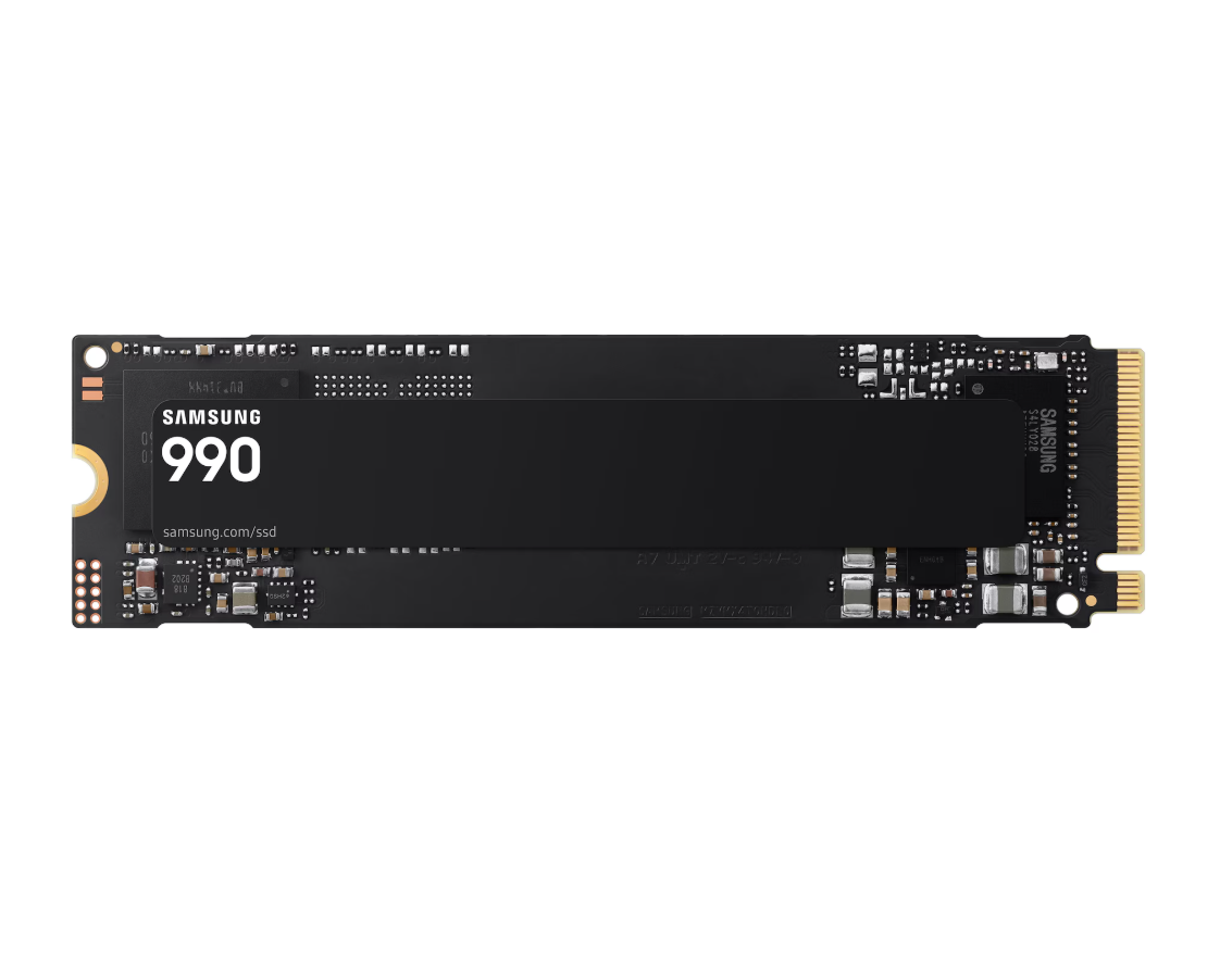 Samsung 990 | 2000 GB | SSD form factor M.2 2280 | Solid-state drive interface PCIe 4.0 x4 NVMe | Read speed 7250 MB/s | Write speed 6450 MB/s