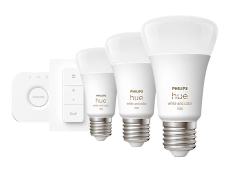 Hue WCA Starter Kit 9W A60 E27, 3pcs, Bridge, Switch | E27 | 9 W | RGBW 2000-6500K | Bluetooth and Zigbee