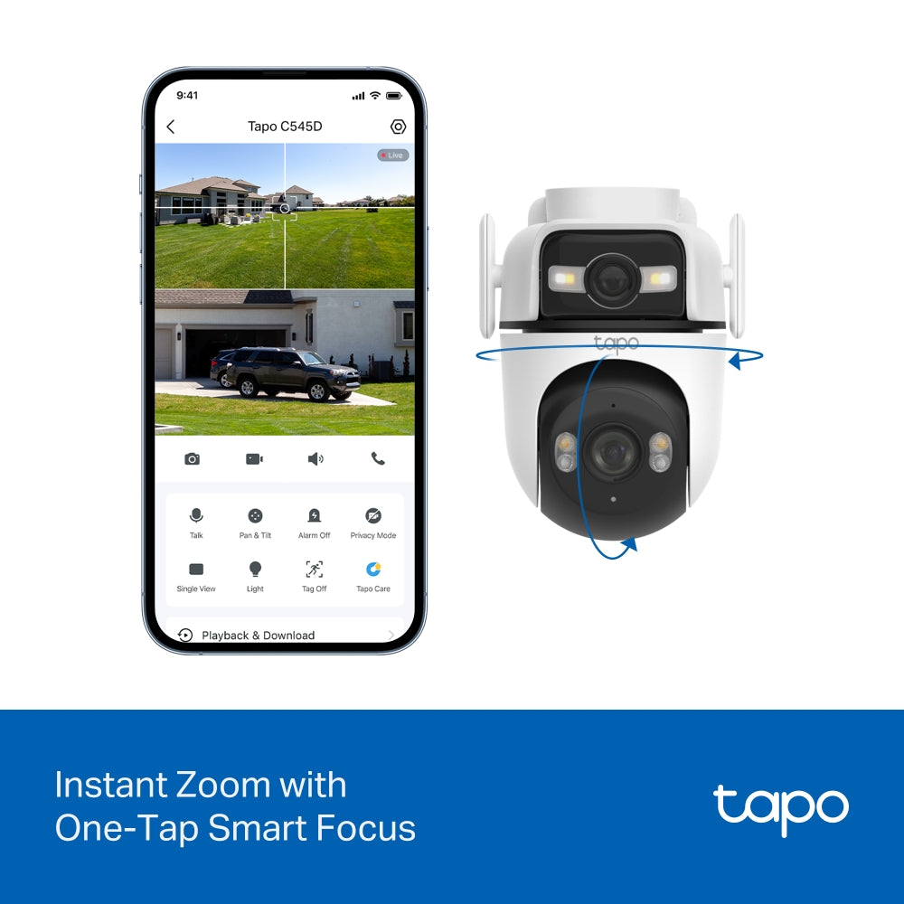 TP-LINK | Dual Lens Security Wi-Fi Camera | Tapo C545D | Dome | 3 MP | 6mm | IP66 | H.264 | MicroSD, up to 512 GB