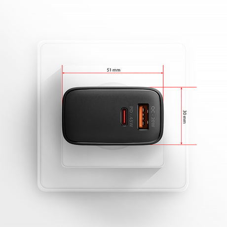 AXAGON GaN wallcharger 2x port (USB-A + USB-C), PD3.0/PPS/QC4+/SFC2.0/AFC/SCP/FCP/Apple, 45W | ACU-PQ45