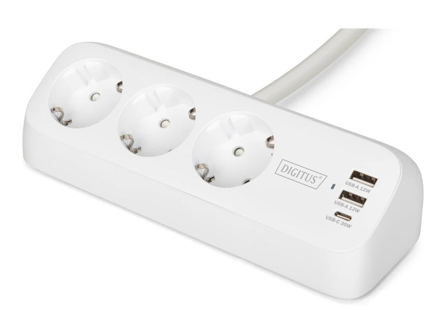 Digitus 3-way office socket strip with 2x USB-A and 1x USB-C connections | DA-70626