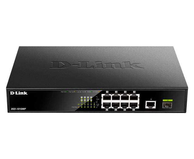 D-Link | 10 Gigabit port Switch with PoE | DGS-1010MP | Unmanaged | Desktop / Rackmount | Gigabit Ethernet (copper) ports quantity 1 | SFP ports quantity 1 | Power over Ethernet (PoE) ports quantity 8