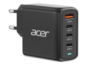 Acer 100W PD GaN Charger, 3 x USB C and 1 x USB A, EU Plug, 100W USB-C cable, Black, Retail Pack