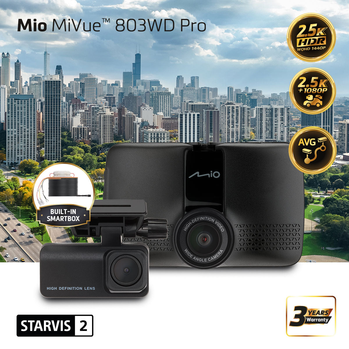 Mio Front & Rear Dual Dash Cam with HDR | MiVue 803WD Pro | GPS | Wi-Fi