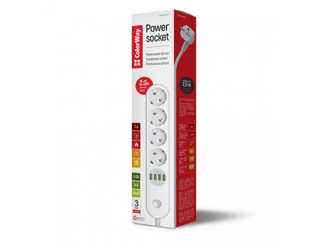 ColorWay | CW-CHE44W | Power socket, 4 EU sockets