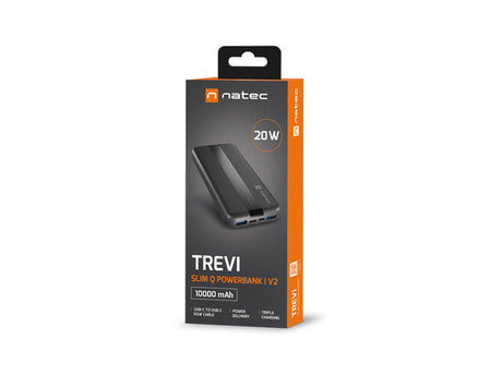 Natec Power Bank | Trevi Slim Q V2 | 10000 mAh | Black