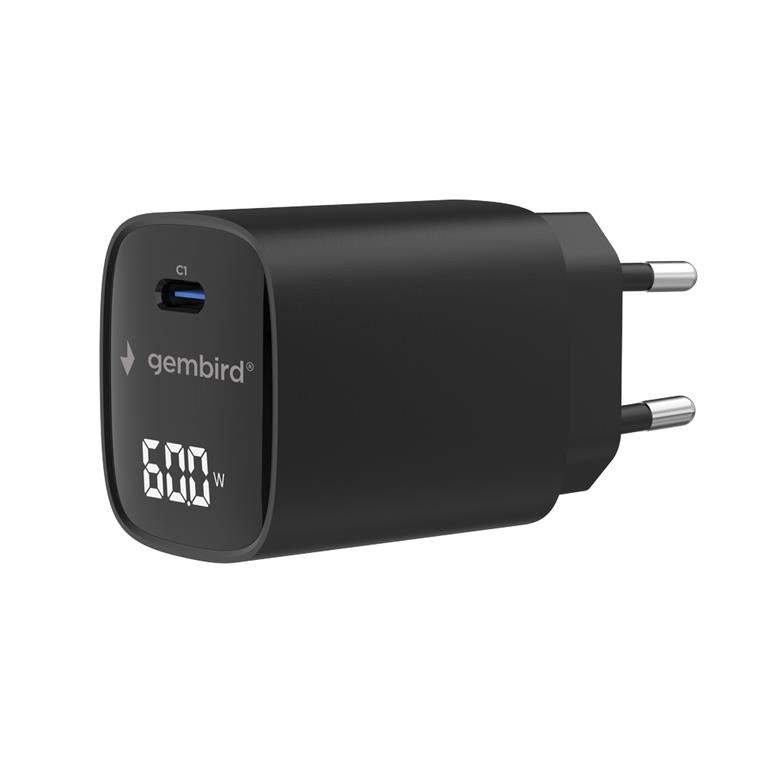 Gembird 60W USB Type-C fast charger, LCD | TA-UC-1C-PD60LCD-01-BK