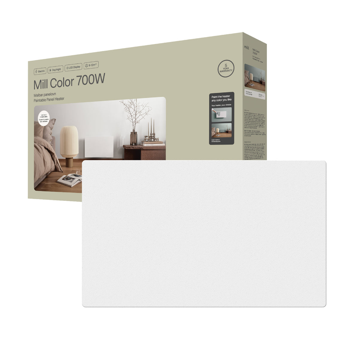 Mill Color Panel Heater | COLOR700DN | Panel Heater | 700 W | Suitable for rooms up to 9-12 m² | Matt White | IPX4