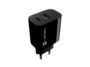 Natec Ribera USB Charger 1X USB-A + 1X USB-C 20W, Black