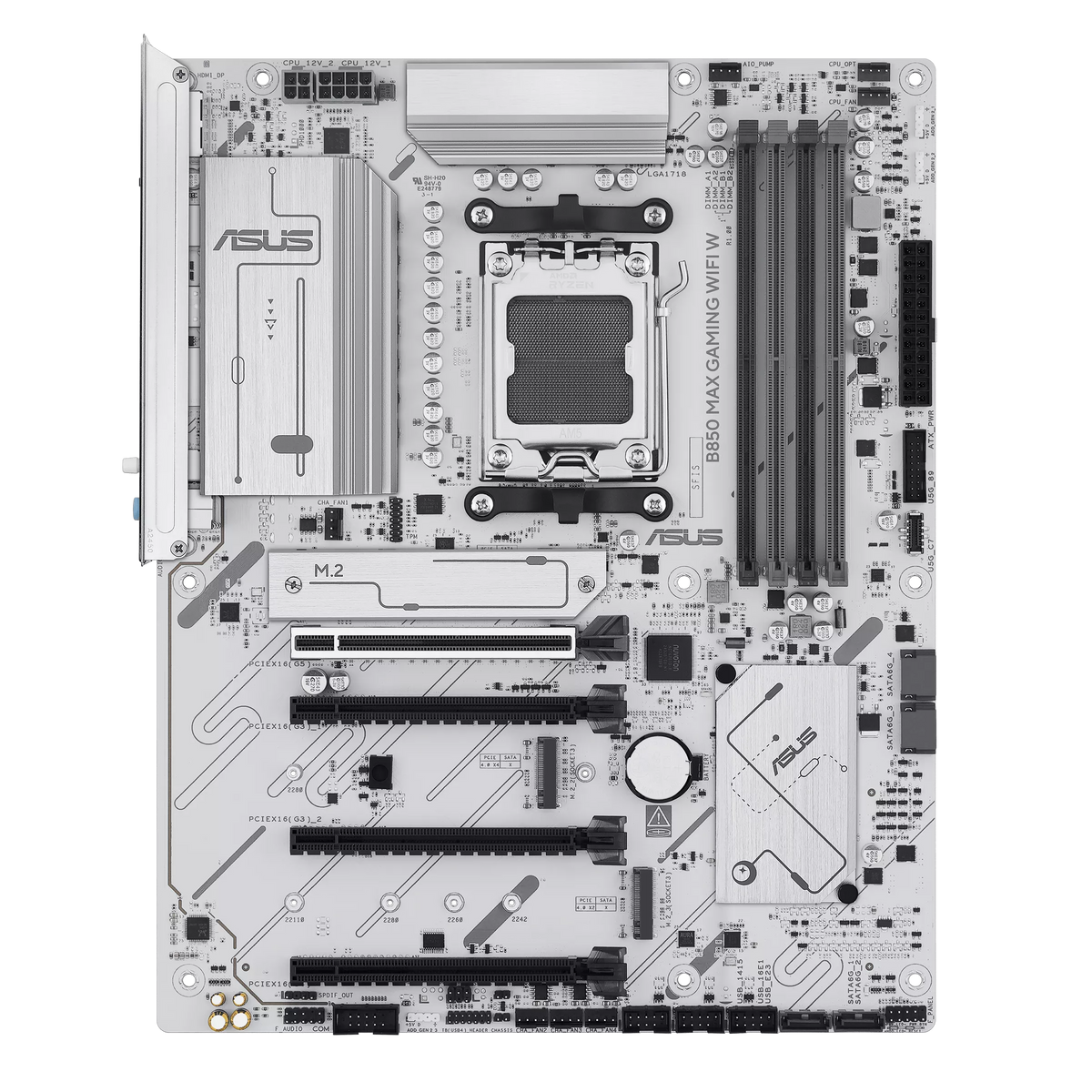 Asus B850 MAX GAMING WIFI W | Processor family AMD | Processor socket AM5 | DDR5 | Supported hard disk drive interfaces SATA, M.2 | Number of SATA connectors 4