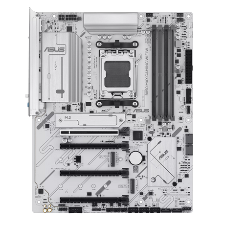 Asus B850 MAX GAMING WIFI W | Processor family AMD | Processor socket AM5 | DDR5 | Supported hard disk drive interfaces SATA, M.2 | Number of SATA connectors 4
