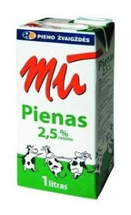 Pienas MŪ 2,5% riebumo, pasterizuotas, 1 L x 12 vnt